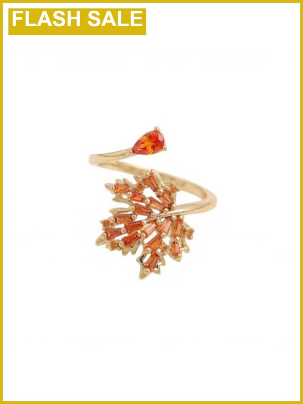 Gold Plated Maple Leaf Open Adjustable Ring for Women Elegant CZ Wedding